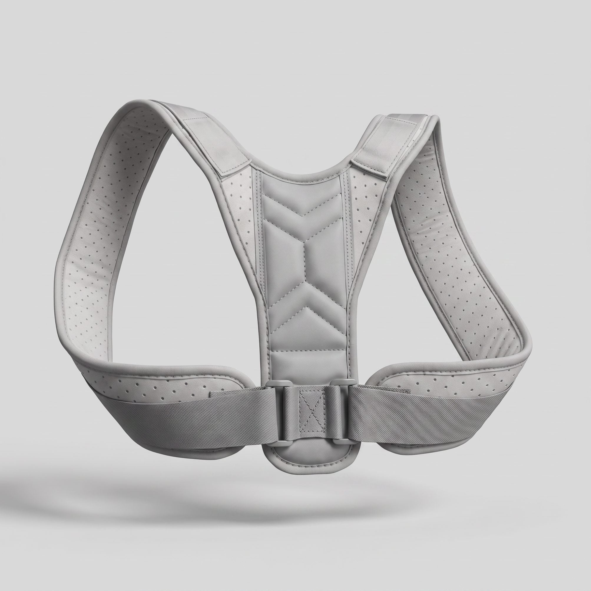Gray ExoPosture Air discreet posture corrector, front product view. gray-air1 gray-air2 gray-air3 gray-air4 gray-air5