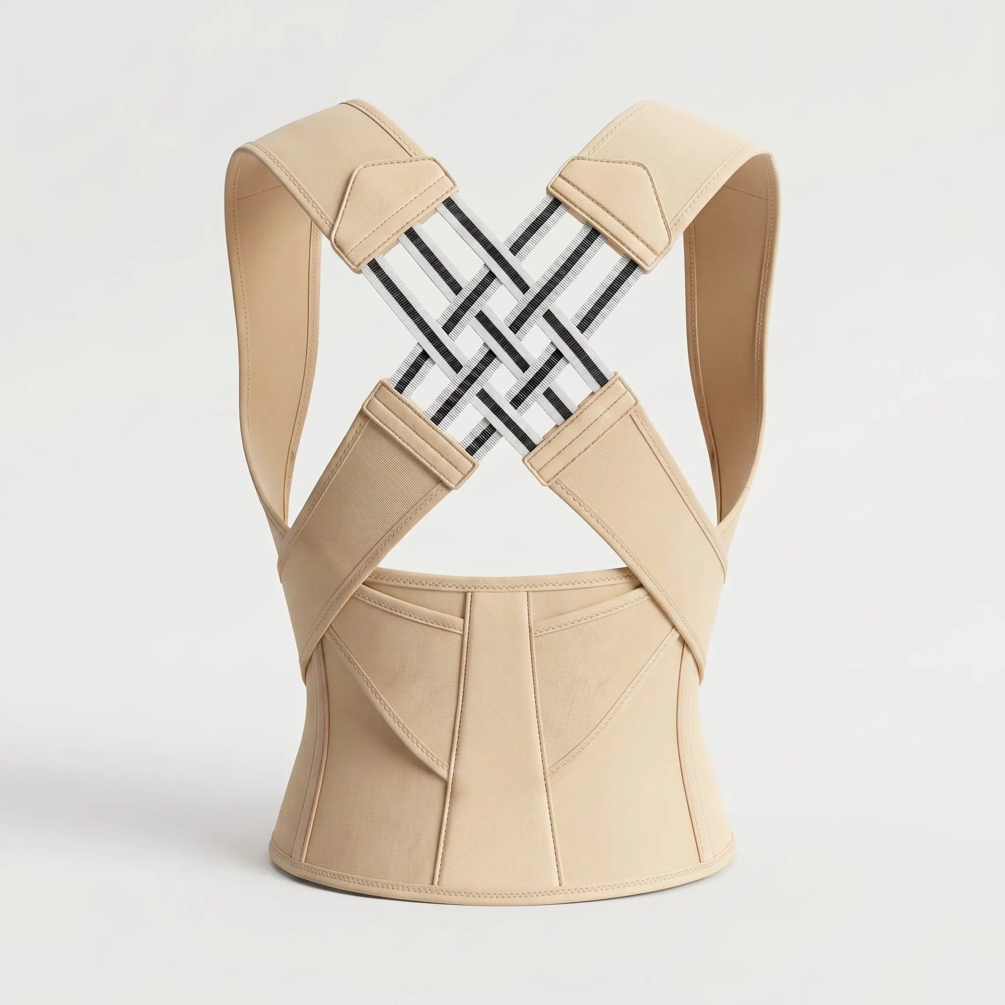 Beige ExoPosture back brace posture corrector, product view. beige-exo1 beige-exo2 beige-exo3 beige-exo4 beige-exo5 beige-exo6