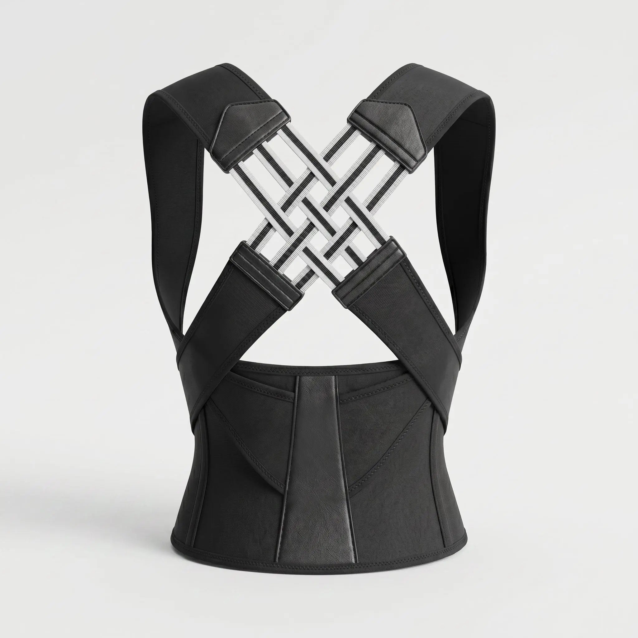 Black ExoPosture back brace posture corrector, product view. black-exo1 black-exo2 black-exo3 black-exo4 black-exo5 black-exo6