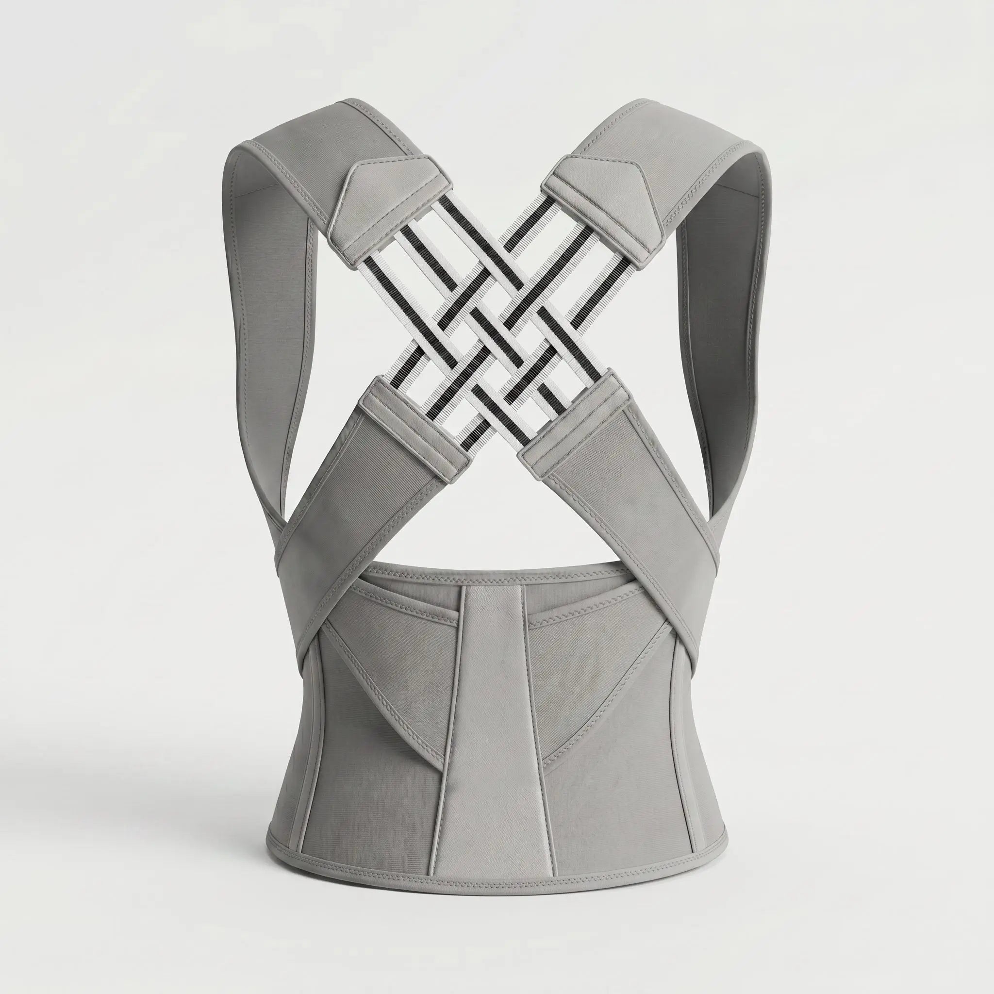 Gray ExoPosture back brace posture corrector, product view. gray-exo1 gray-exo2 gray-exo3 gray-exo4 gray-exo5 gray-exo6