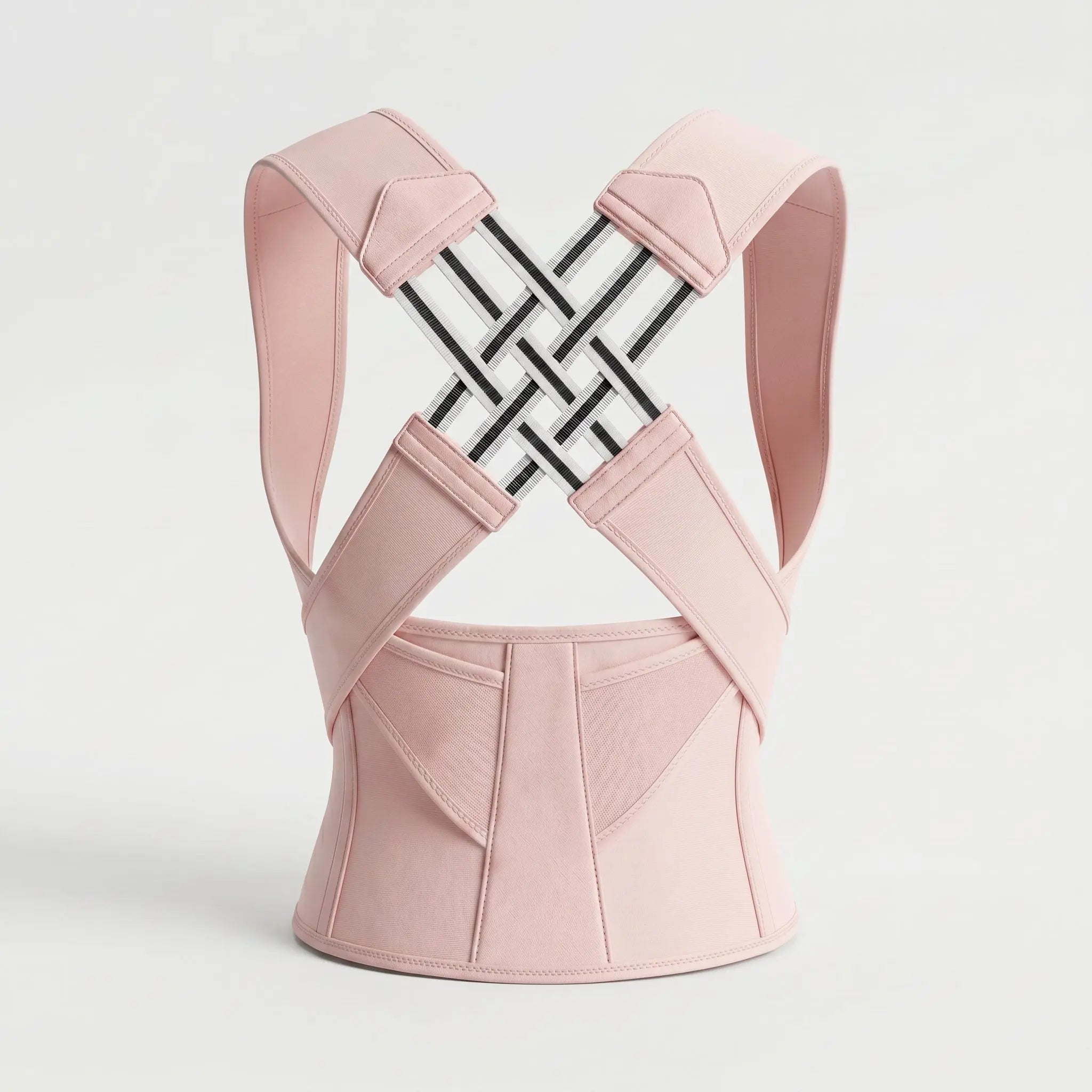 Pink ExoPosture back brace posture corrector, product view. pink-exo1 pink-exo2 pink-exo3 pink-exo4 pink-exo5 pink-exo6