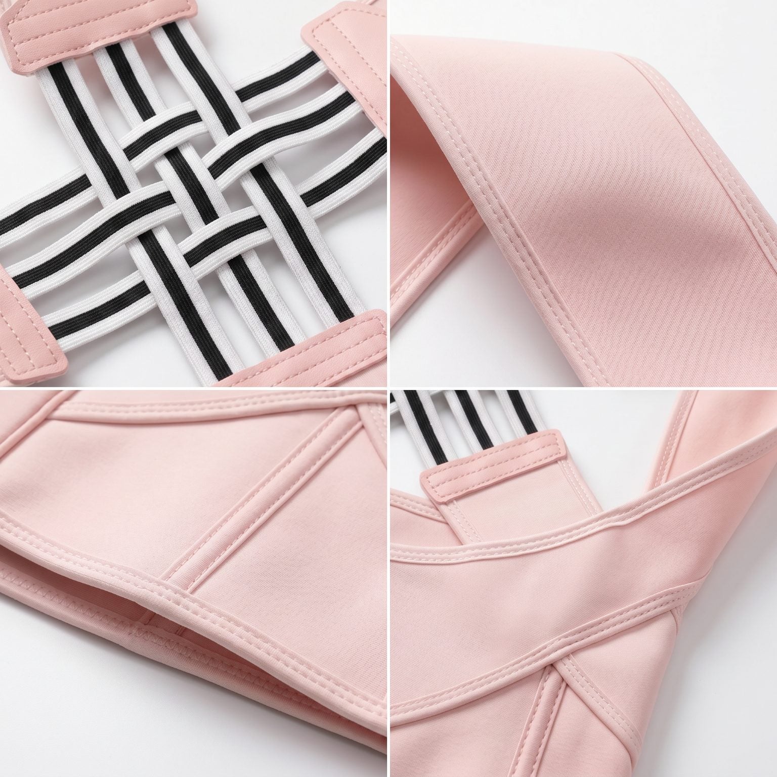 Fabric and strap details of pink ExoPosture back brace. pink-exo1 pink-exo2 pink-exo3 pink-exo4 pink-exo5 pink-exo6